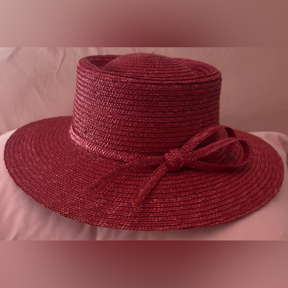 BETMAR Wine Red Braided Straw Hat with Bow Trim - Picture 3 of 14
